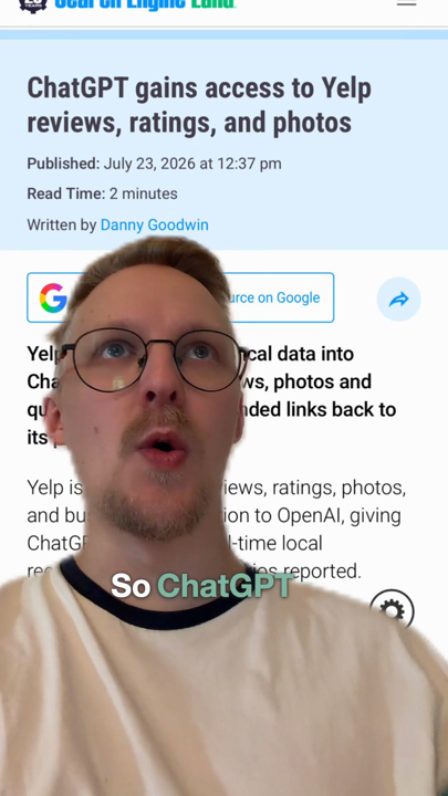 Thumbnail of Otso Karvinen's YouTube short about the ChatGPT and Yelp partnership